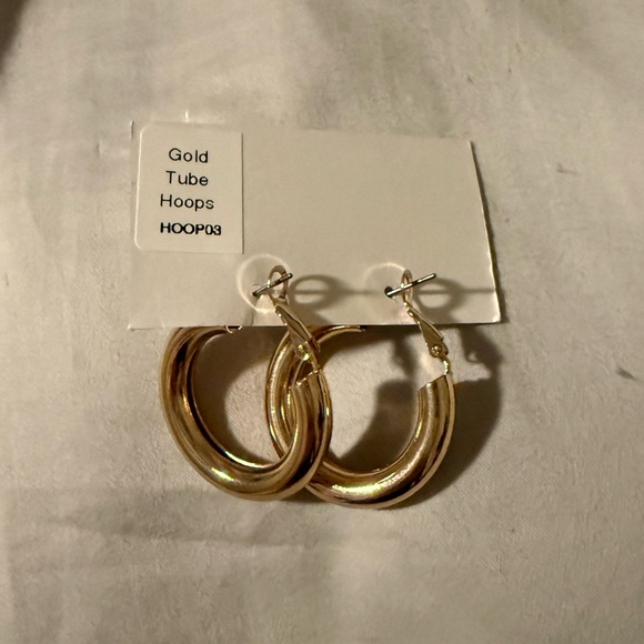 Mary Kathryn Gold Tube Hoops - Picture 2 of 3